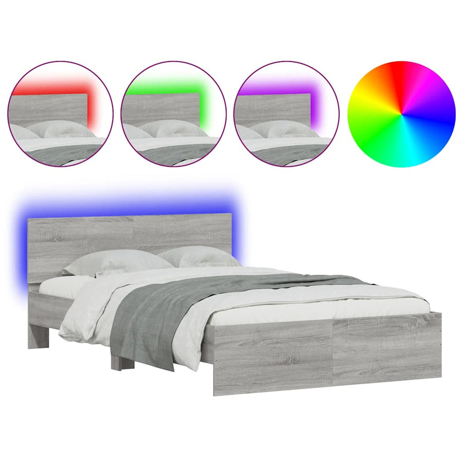 Bedframe met hoofdeinde en LED grijs sonoma eiken 120x200 cm
