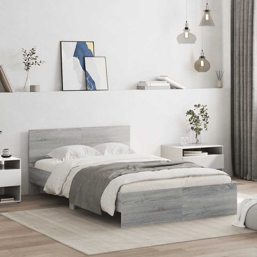 Bedframe met hoofdeinde en LED grijs sonoma eiken 120x200 cm