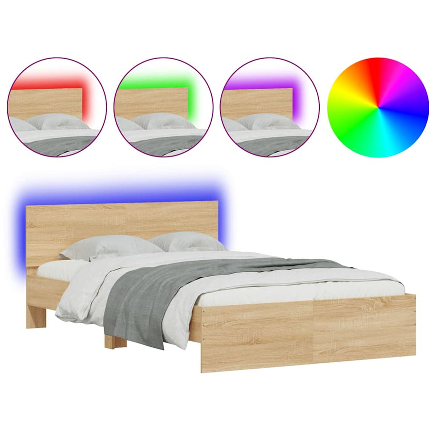 Bedframe met hoofdeinde en LED sonoma eikenkleurig 140x190 cm