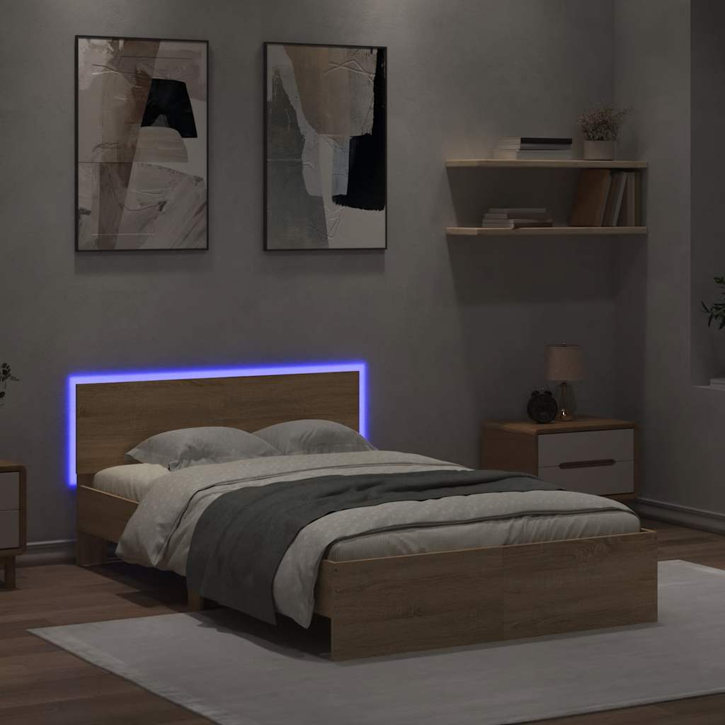 Bedframe met hoofdeinde en LED sonoma eikenkleurig 140x190 cm
