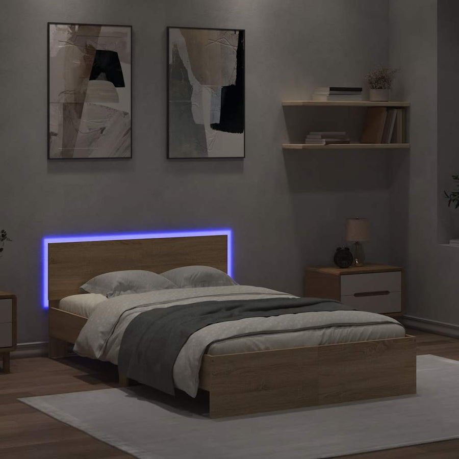 Bedframe met hoofdeinde en LED sonoma eikenkleurig 140x190 cm