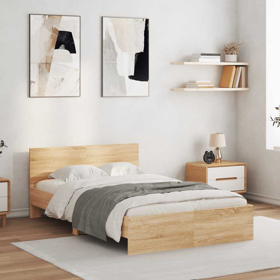 Bedframe met hoofdeinde en LED sonoma eikenkleurig 140x190 cm