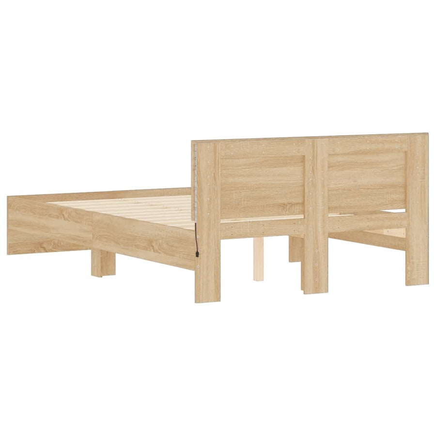 Bedframe met hoofdeinde en LED sonoma eikenkleurig 140x190 cm