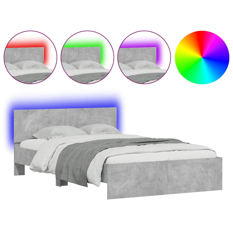 Bedframe met hoofdeinde en LED betongrijs 140x190 cm