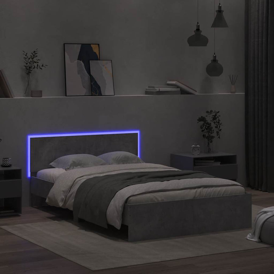 Bedframe met hoofdeinde en LED betongrijs 140x190 cm