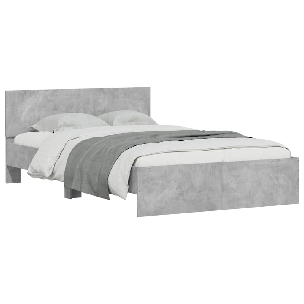 Bedframe met hoofdeinde en LED betongrijs 140x190 cm
