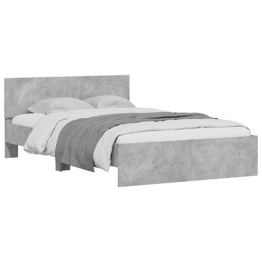 Bedframe met hoofdeinde en LED betongrijs 140x190 cm