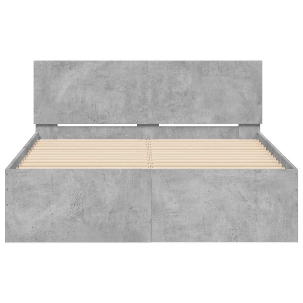 Bedframe met hoofdeinde en LED betongrijs 140x190 cm