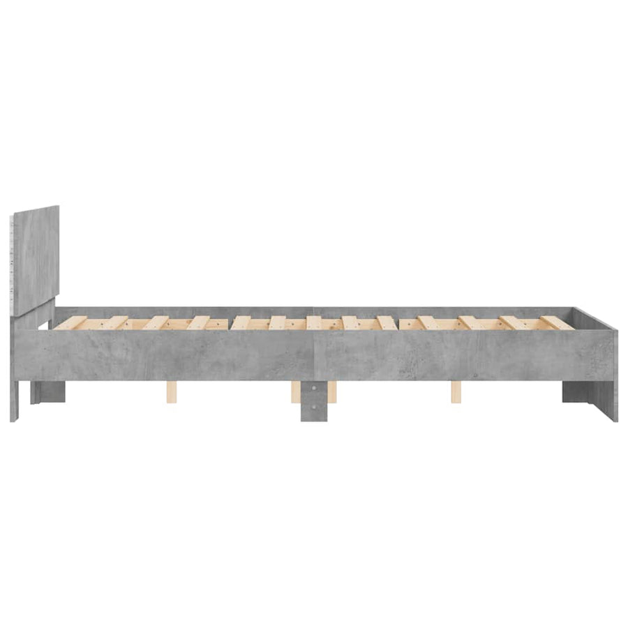 Bedframe met hoofdeinde en LED betongrijs 140x190 cm