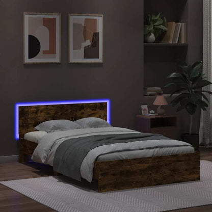 Bedframe met hoofdeinde en LED gerookt eikenkleurig 140x190 cm
