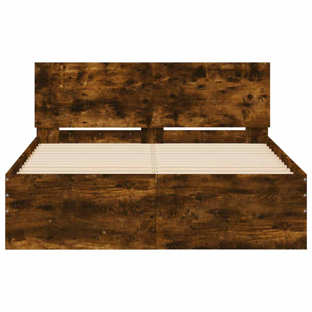 Bedframe met hoofdeinde en LED gerookt eikenkleurig 140x190 cm
