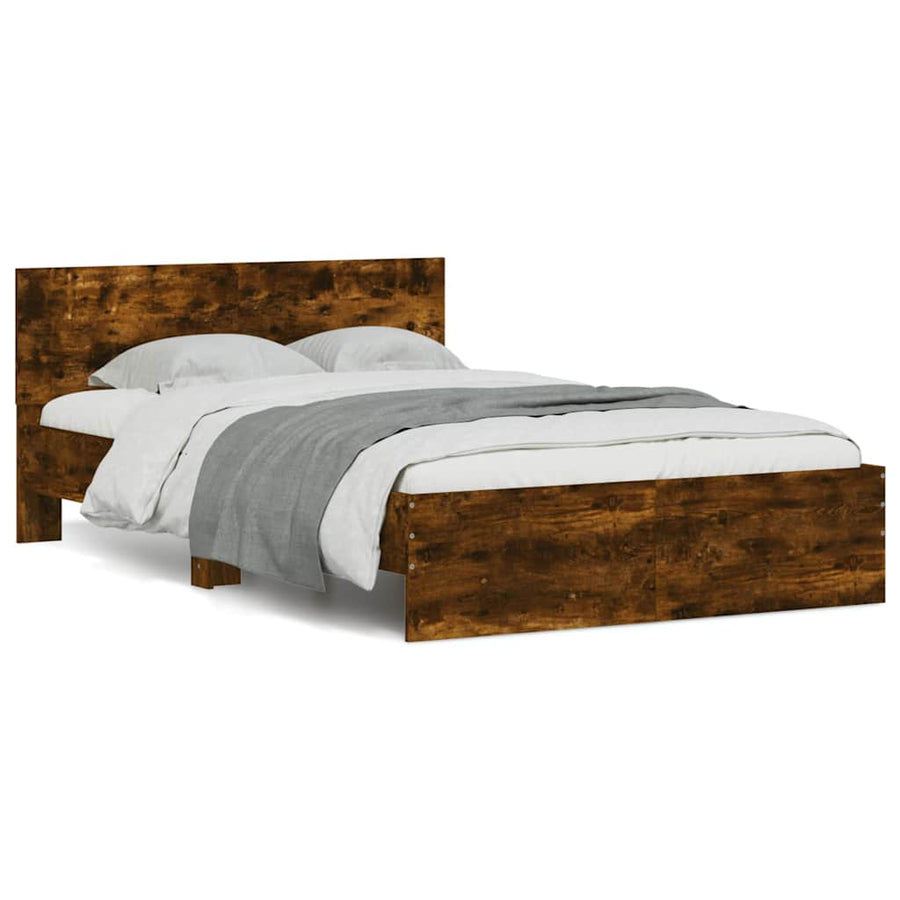 Bedframe met hoofdeinde en LED gerookt eikenkleurig 140x190 cm