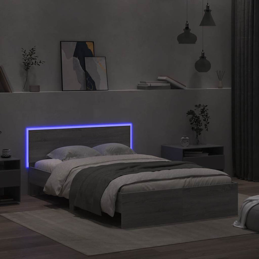 Bedframe met hoofdeinde en LED grijs sonoma eiken 140x190 cm