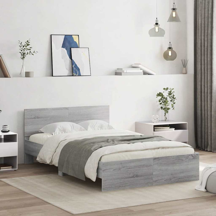 Bedframe met hoofdeinde en LED grijs sonoma eiken 140x190 cm