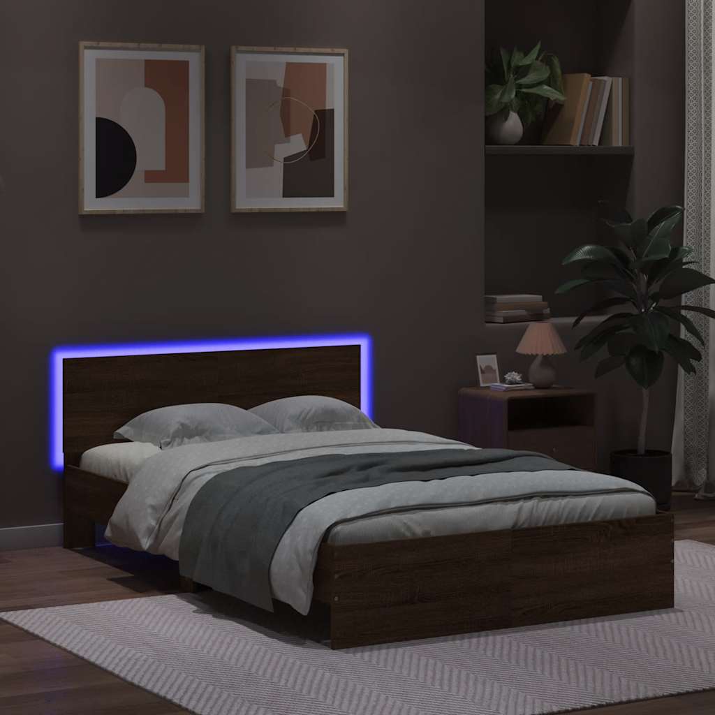 Bedframe met hoofdeinde en LED bruin eikenkleur 140x190 cm