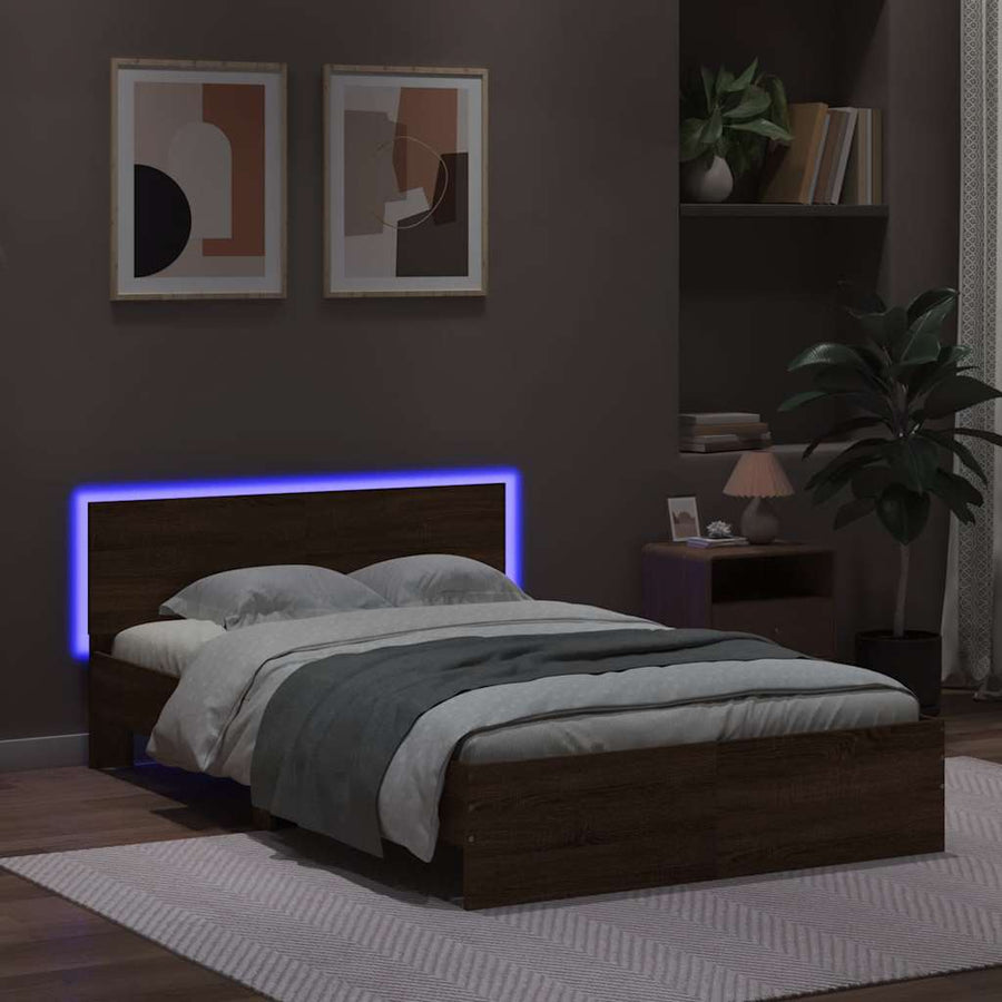 Bedframe met hoofdeinde en LED bruin eikenkleur 140x190 cm