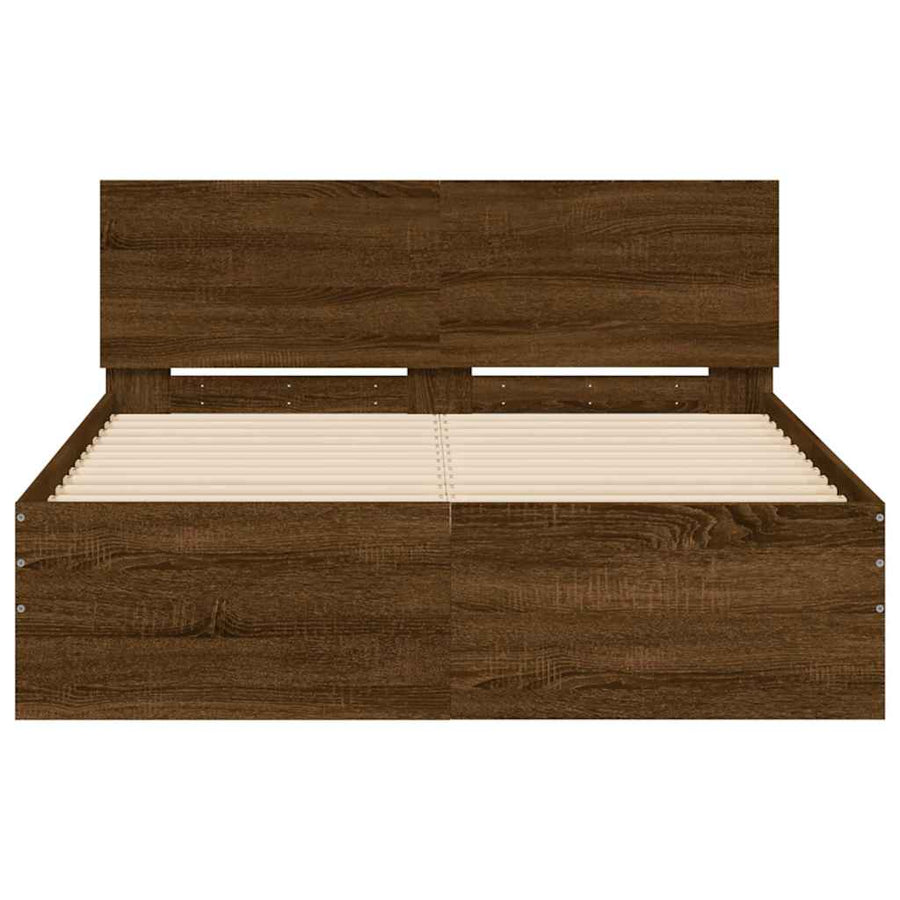 Bedframe met hoofdeinde en LED bruin eikenkleur 140x190 cm