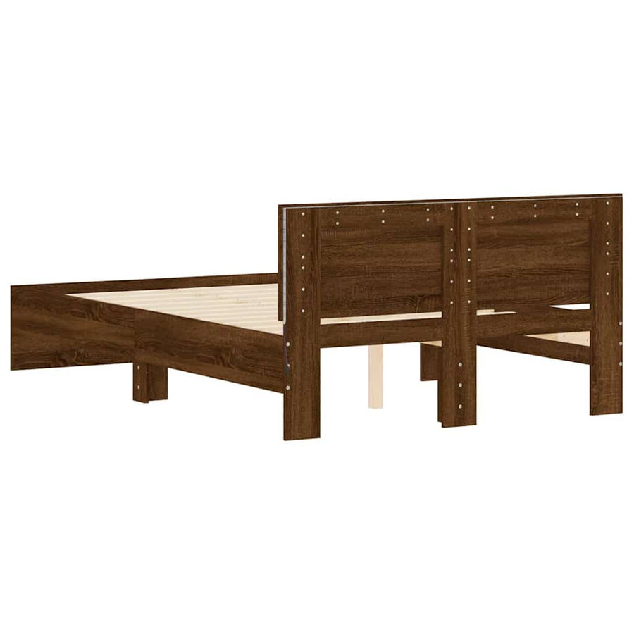 Bedframe met hoofdeinde en LED bruin eikenkleur 140x190 cm