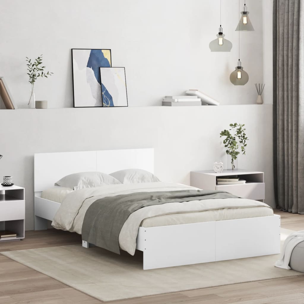 Bedframe Met Hoofdeinde En Led Wit 135X190 Cm