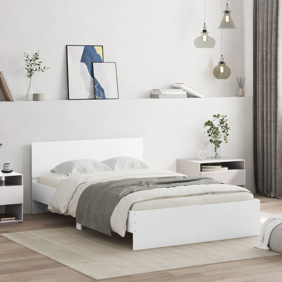 Bedframe Met Hoofdeinde En Led Wit 135X190 Cm