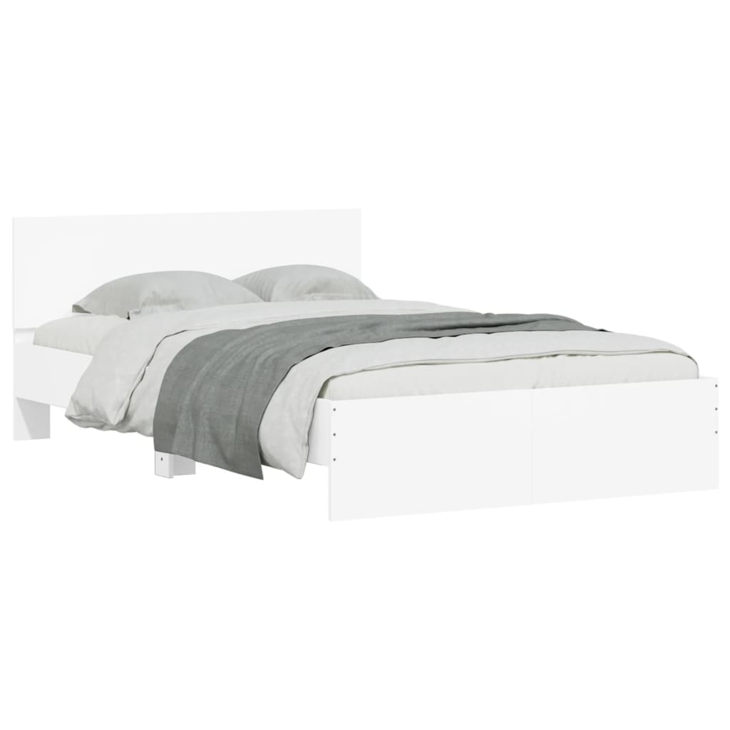 Bedframe Met Hoofdeinde En Led Wit 135X190 Cm