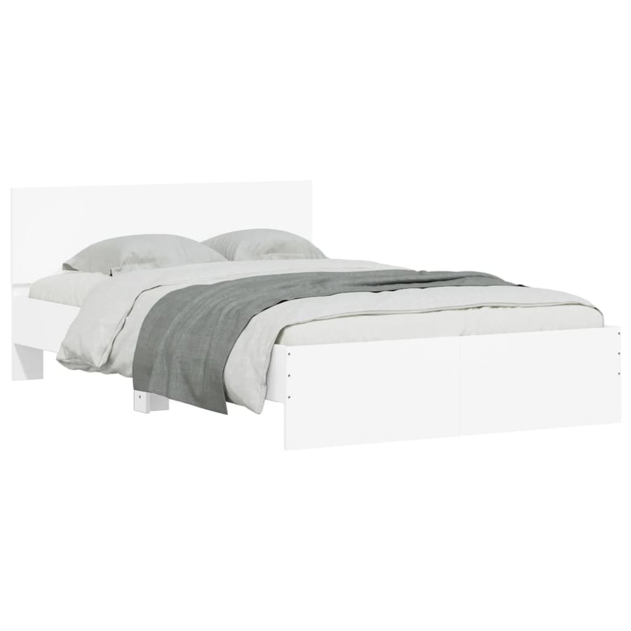 Bedframe Met Hoofdeinde En Led Wit 135X190 Cm