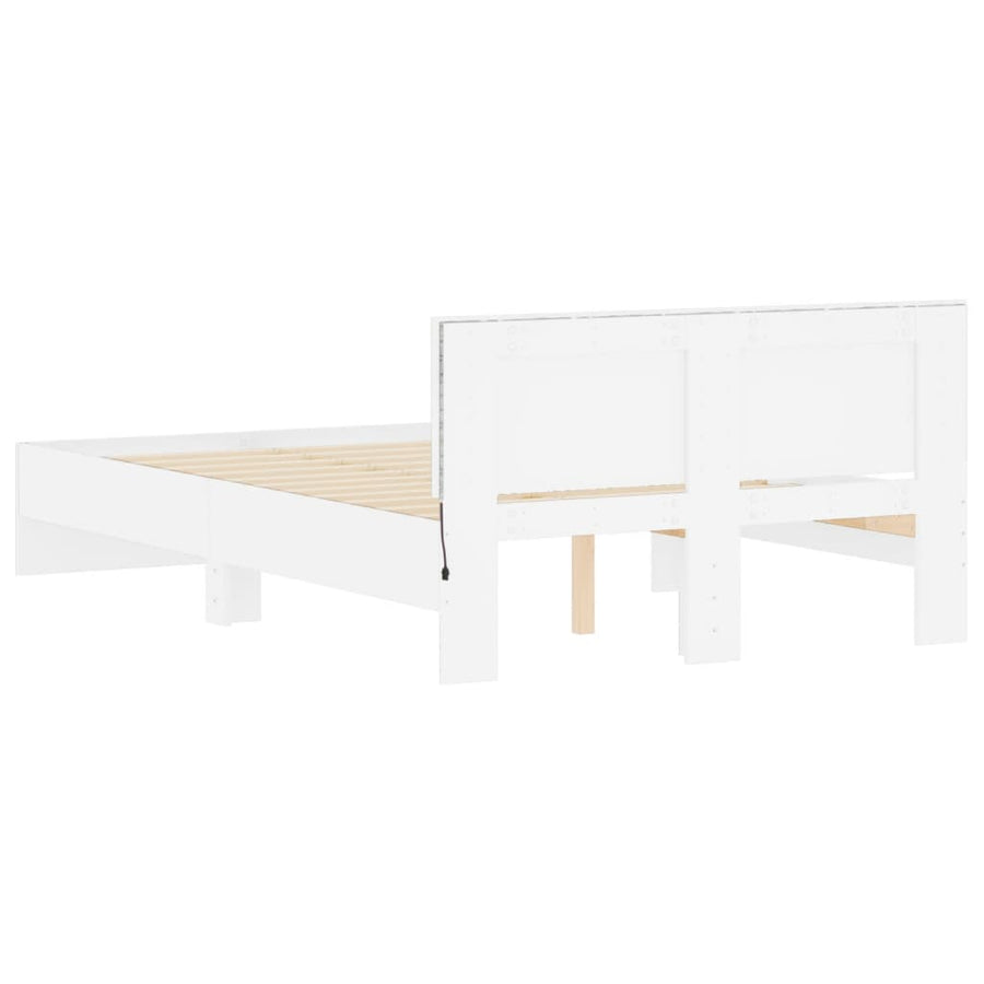 Bedframe Met Hoofdeinde En Led Wit 135X190 Cm