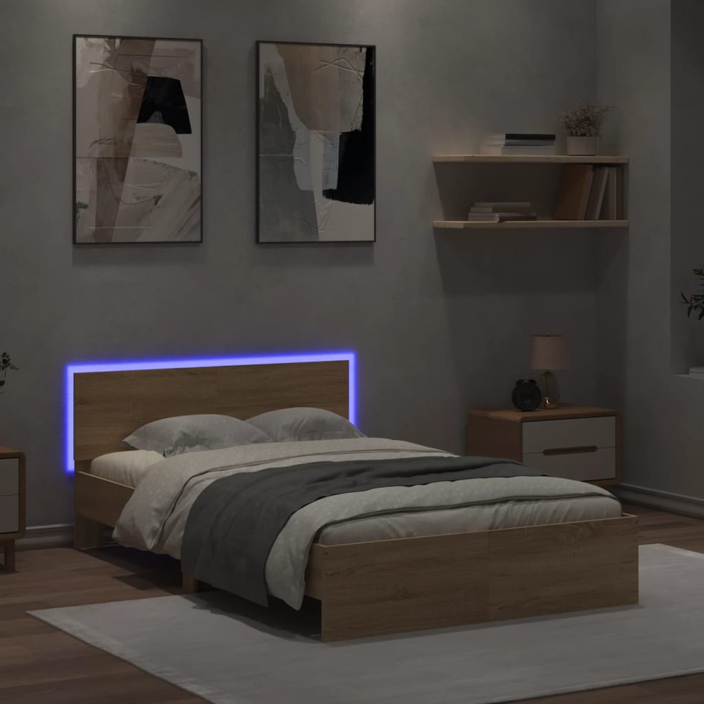 Bedframe Met Hoofdeinde En Led Sonoma Eikenkleurig 135X190 Cm