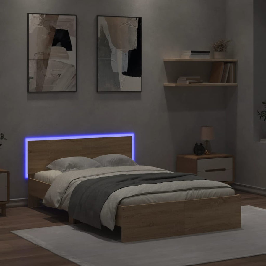 Bedframe Met Hoofdeinde En Led Sonoma Eikenkleurig 135X190 Cm