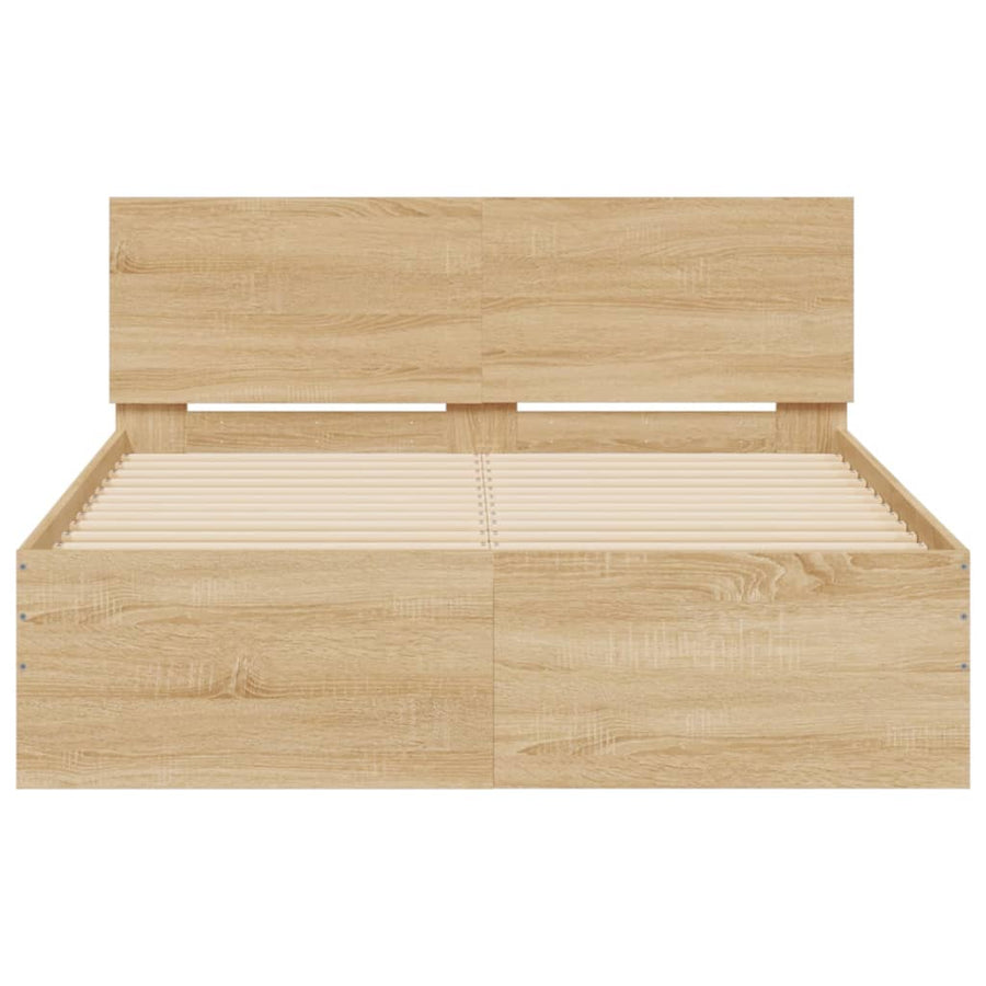 Bedframe Met Hoofdeinde En Led Sonoma Eikenkleurig 135X190 Cm