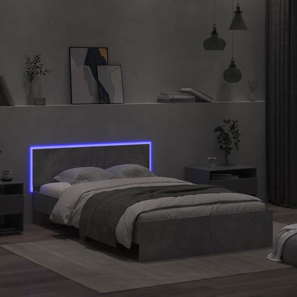 Bedframe met hoofdeinde en LED betongrijs 135x190 cm