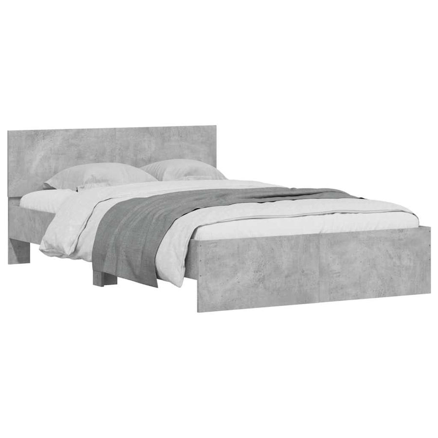 Bedframe met hoofdeinde en LED betongrijs 135x190 cm