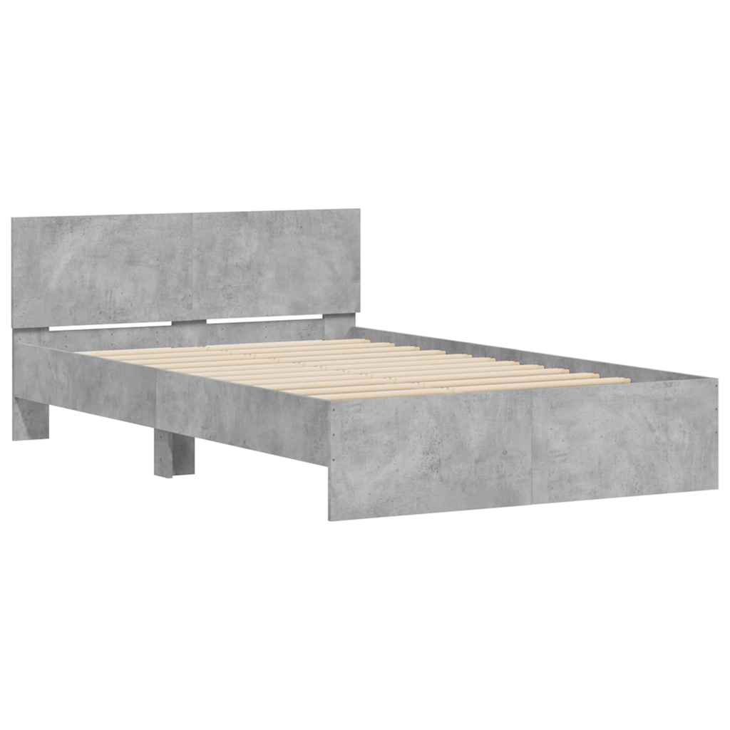 Bedframe met hoofdeinde en LED betongrijs 135x190 cm