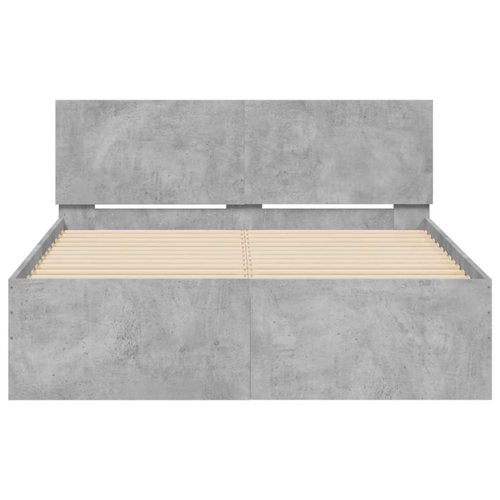 Bedframe met hoofdeinde en LED betongrijs 135x190 cm