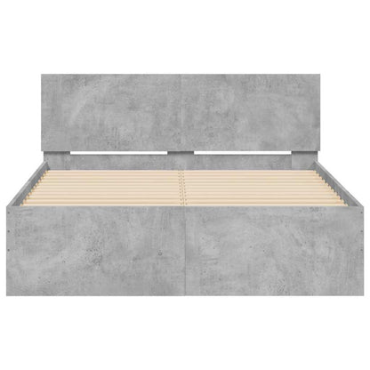 Bedframe met hoofdeinde en LED betongrijs 135x190 cm
