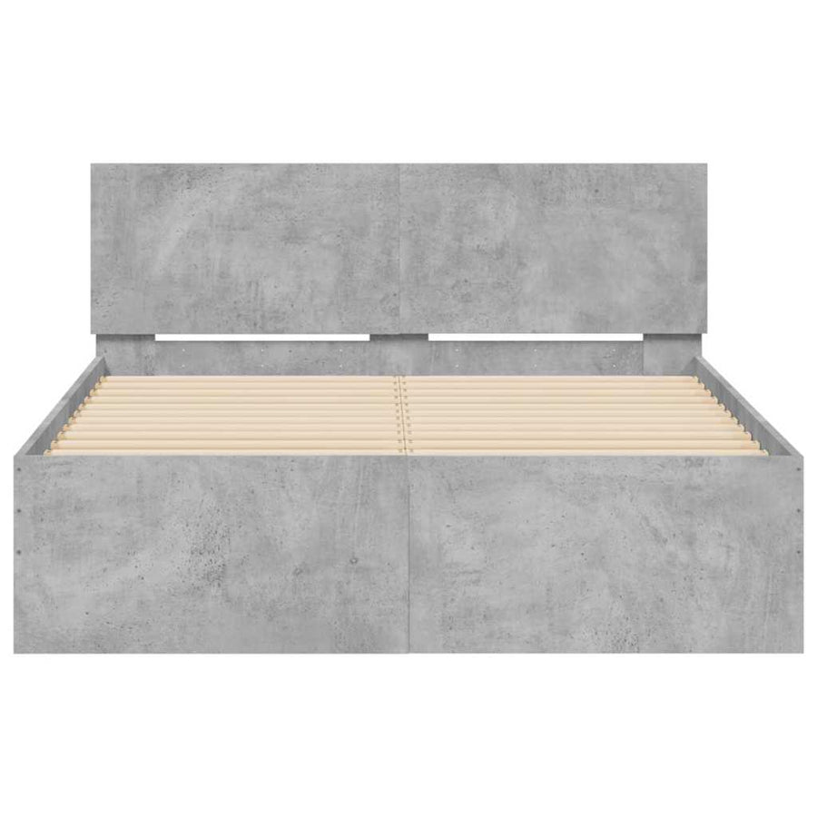 Bedframe met hoofdeinde en LED betongrijs 135x190 cm