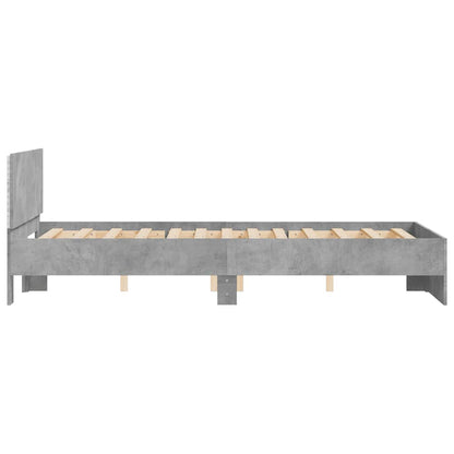 Bedframe met hoofdeinde en LED betongrijs 135x190 cm