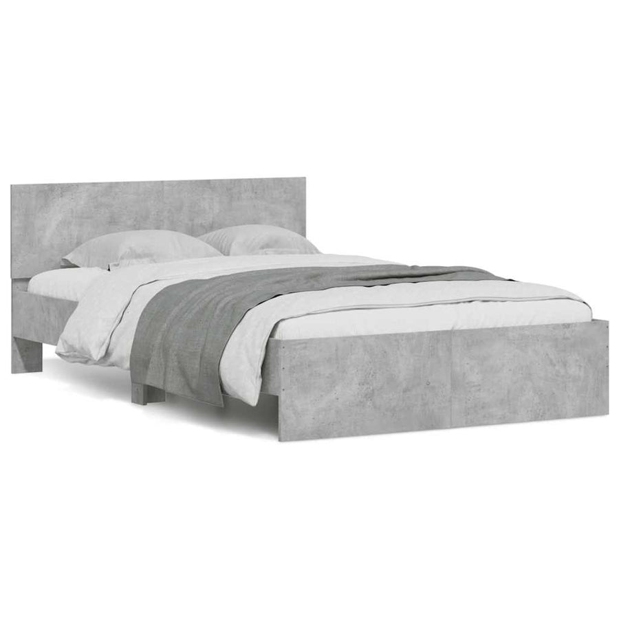 Bedframe met hoofdeinde en LED betongrijs 135x190 cm