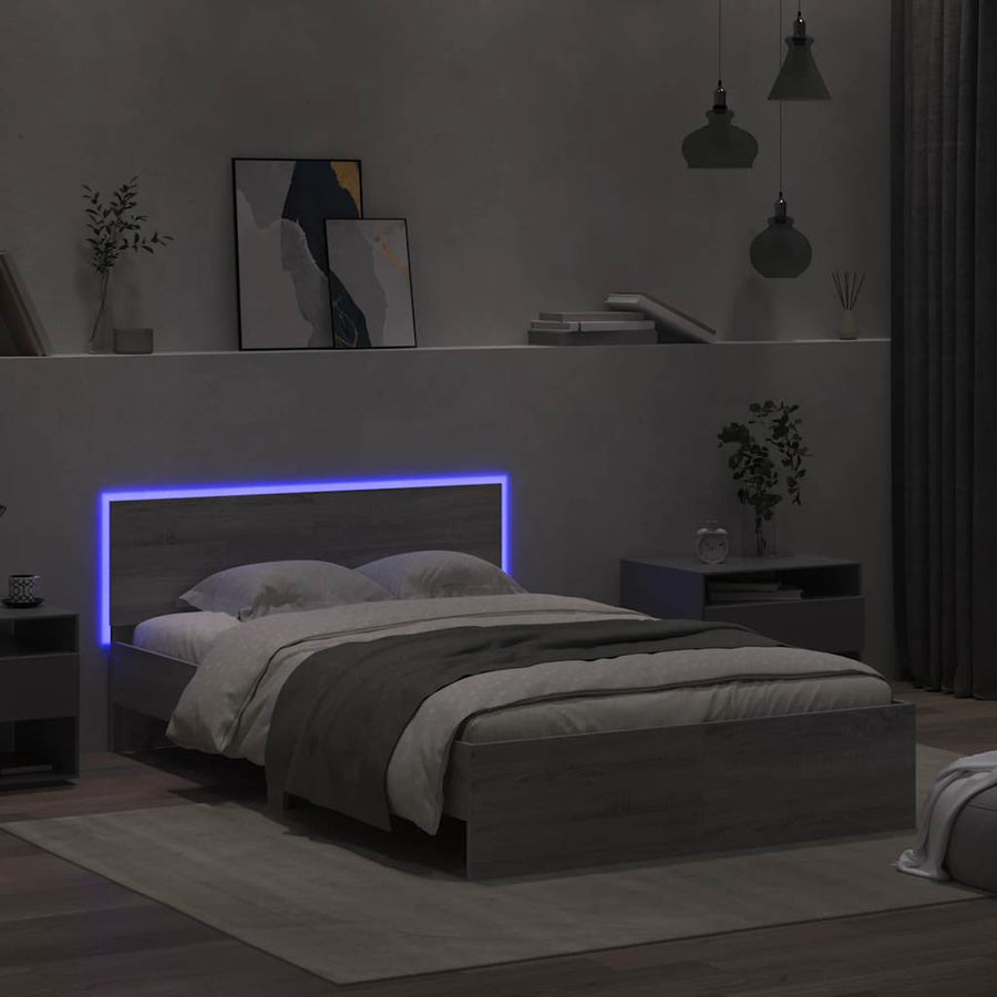Bedframe met hoofdeinde en LED grijs sonoma eiken 135x190 cm