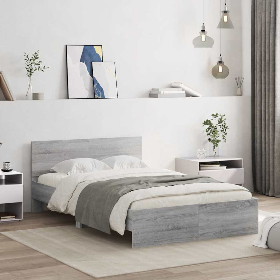 Bedframe met hoofdeinde en LED grijs sonoma eiken 135x190 cm