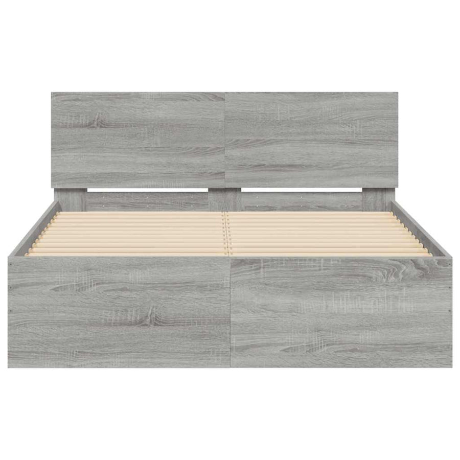 Bedframe met hoofdeinde en LED grijs sonoma eiken 135x190 cm