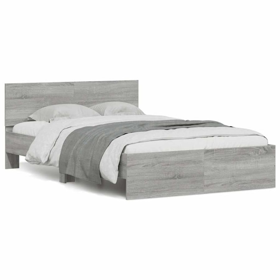 Bedframe met hoofdeinde en LED grijs sonoma eiken 135x190 cm