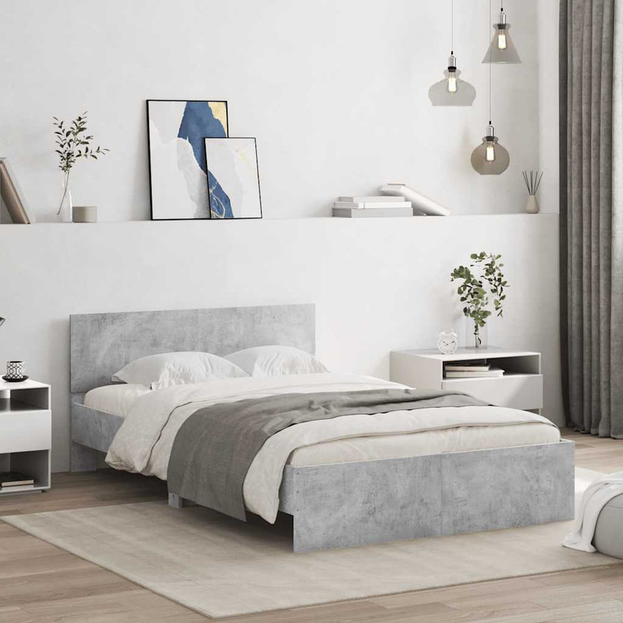 Bedframe met hoofdeinde en LED betongrijs 120x190 cm