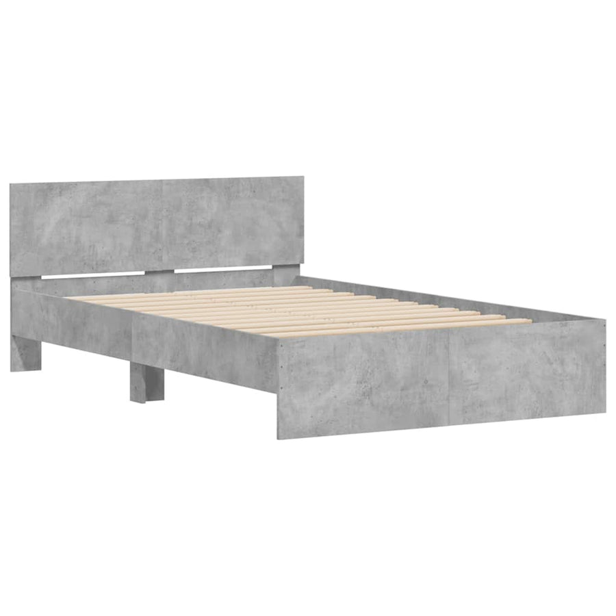Bedframe met hoofdeinde en LED betongrijs 120x190 cm