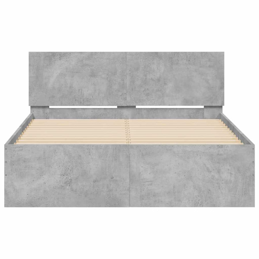 Bedframe met hoofdeinde en LED betongrijs 120x190 cm