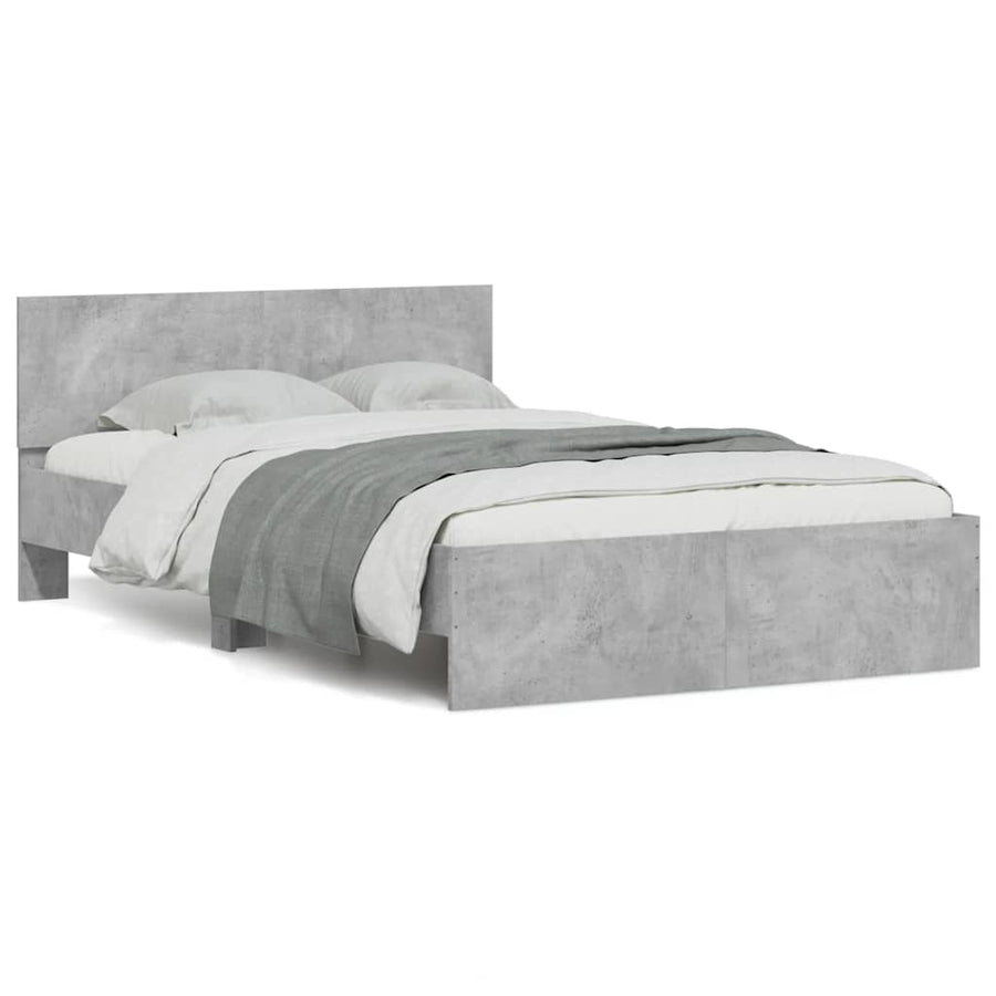 Bedframe met hoofdeinde en LED betongrijs 120x190 cm