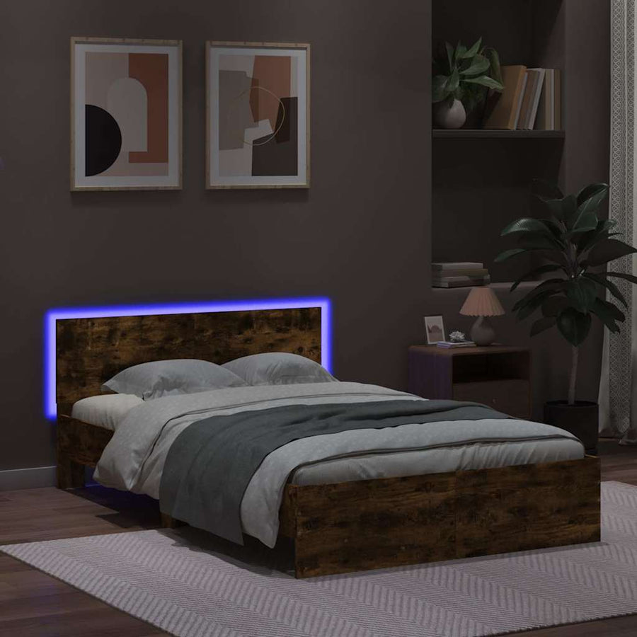 Bedframe met hoofdeinde en LED gerookt eikenkleurig 120x190 cm