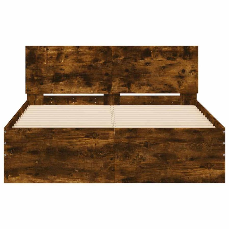Bedframe met hoofdeinde en LED gerookt eikenkleurig 120x190 cm