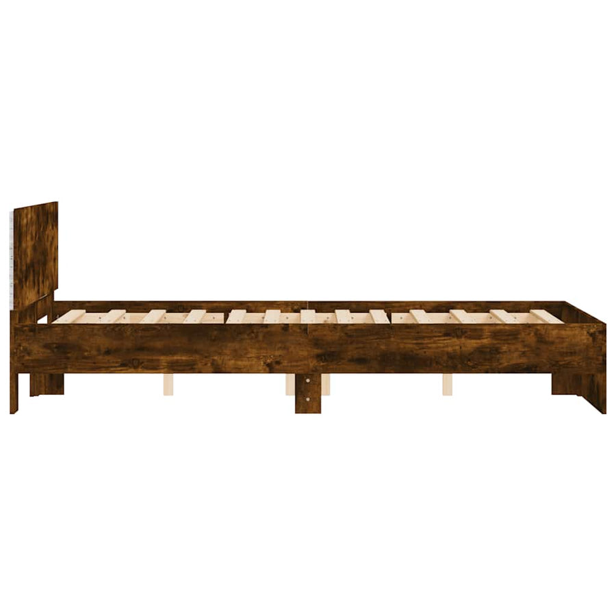Bedframe met hoofdeinde en LED gerookt eikenkleurig 120x190 cm