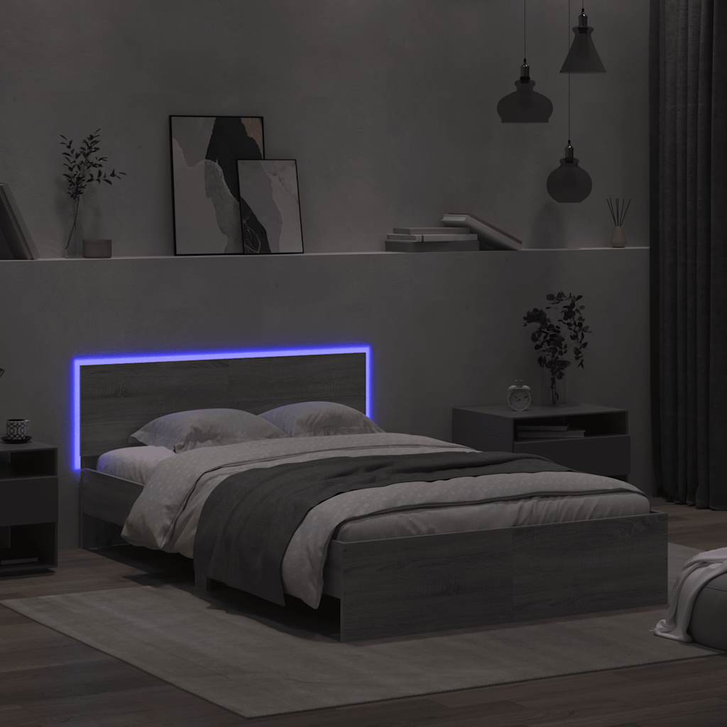 Bedframe met hoofdeinde en LED grijs sonoma eiken 120x190 cm
